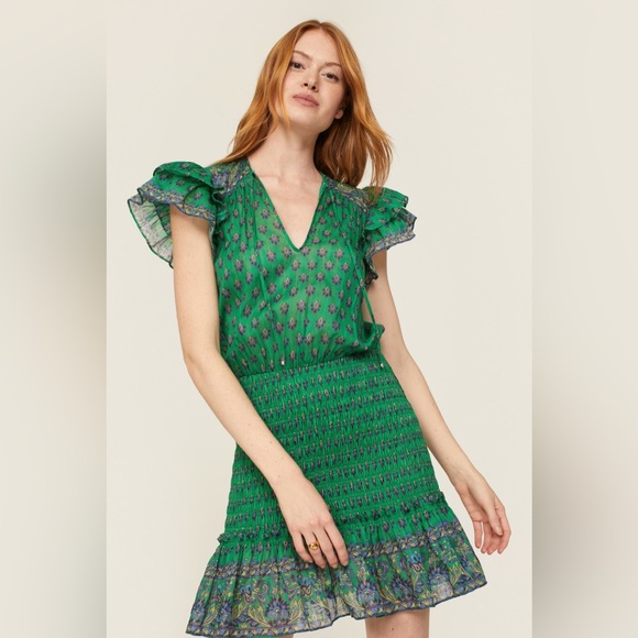 Veronica Beard Dresses & Skirts - Veronica Beard Brindelle Mini Dress Smocked Flutter Sleeve Kelly Green Size 4